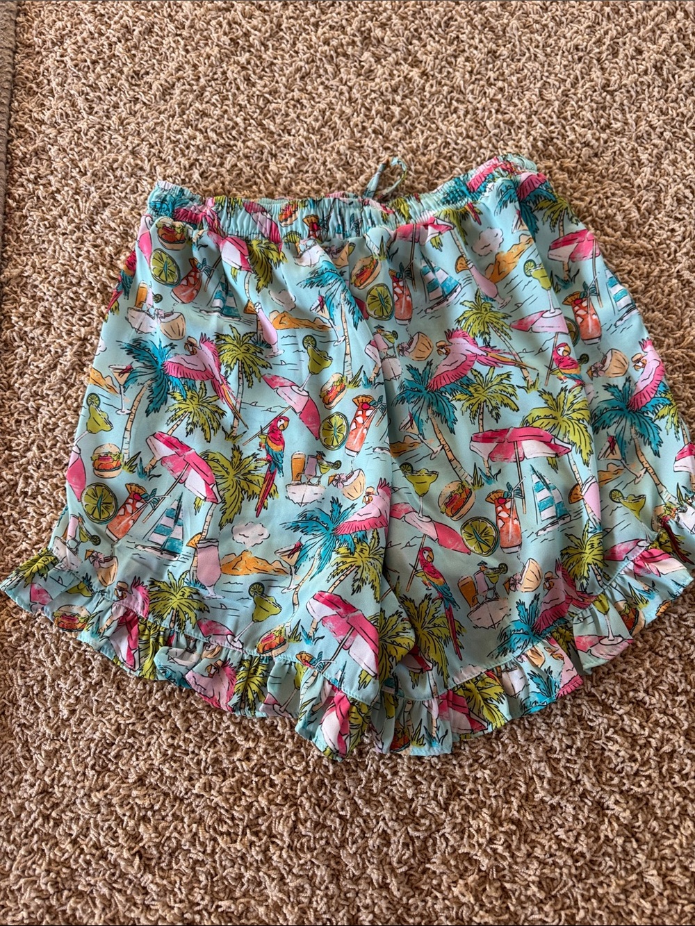 Kenny Flowers Aqua Tropical Print Ruffle High-Waist Shorts - Picture 5 of 6